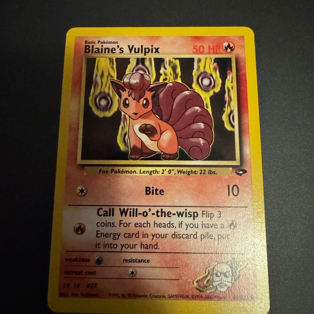 Pokemon Blaine's Vulpix Yellow Border Pink Artwork Card